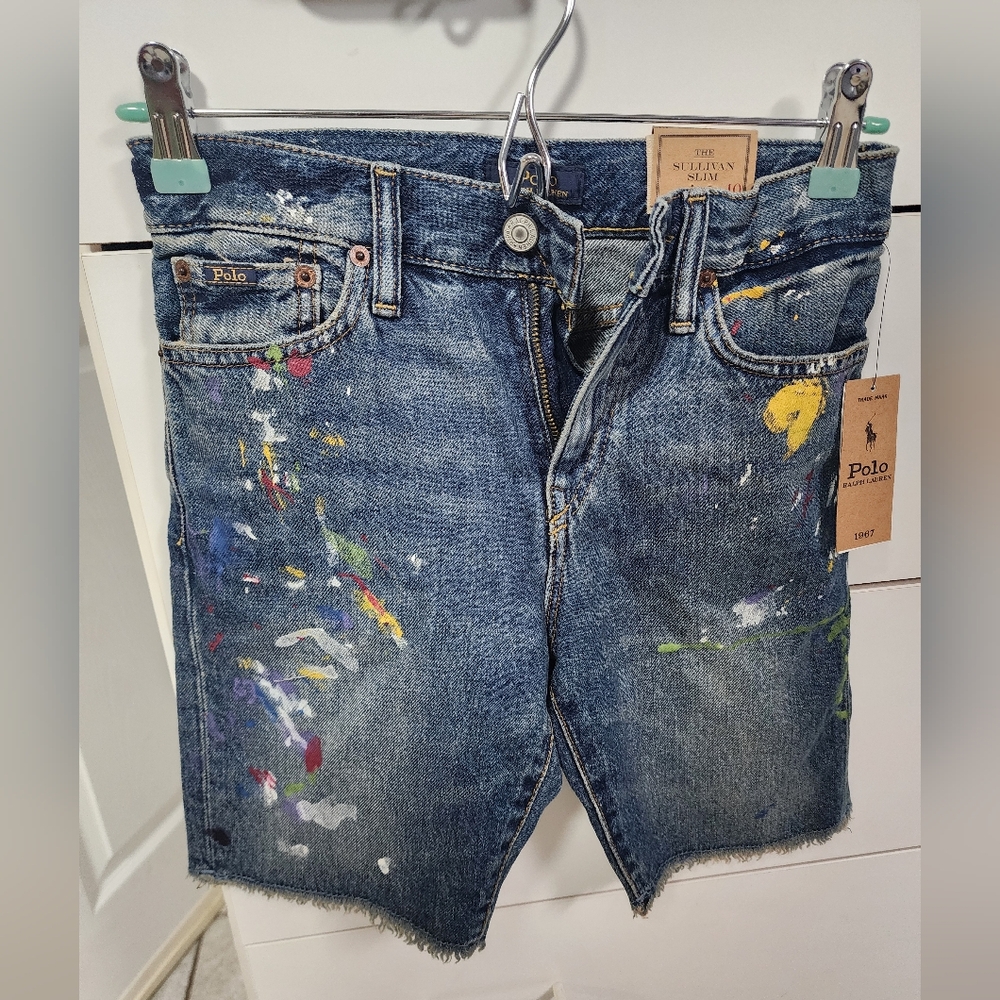 Polo Ralph Lauren Boy's Sullivan Slim Splatter Denim Cut Off Jeans/ sizes 10